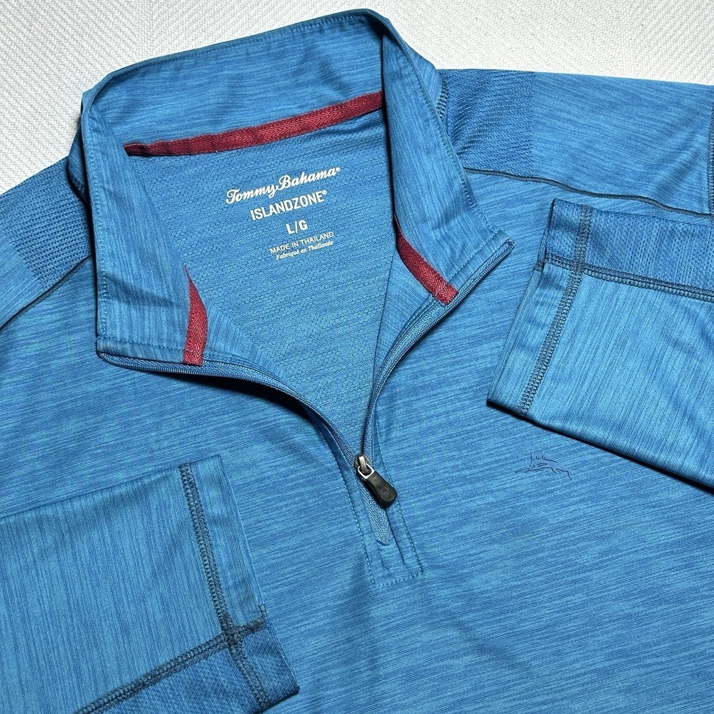 Tommy Bahama Palm Coast Island Zone 1/4 Zip Mens Large Blue Performance Wicking - Picture 1 of 15